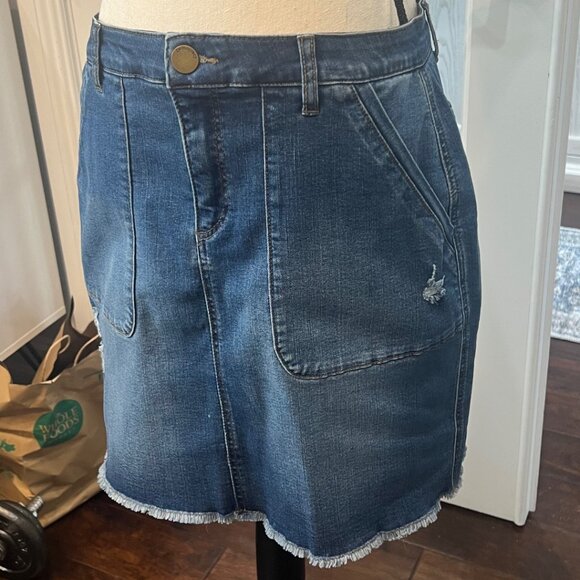 Democracy Absolution Denim Jean Skirt Size 10 Frayed Hem - Picture 2 of 7